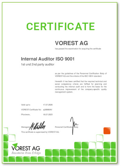 Zertifikat FSSC 22000 Schulung - ISO 22000 Seminar mit abschließender Prüfung bei der VOREST AG auf Englisch